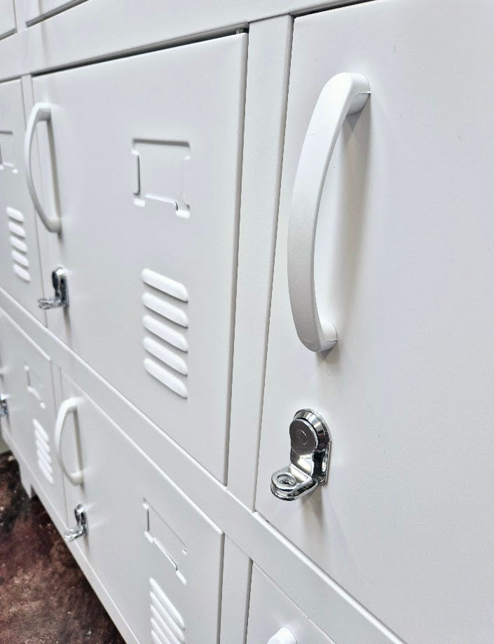 Mini White Metal Locker Cabinet with Rimu Top(Left or Right Opening)