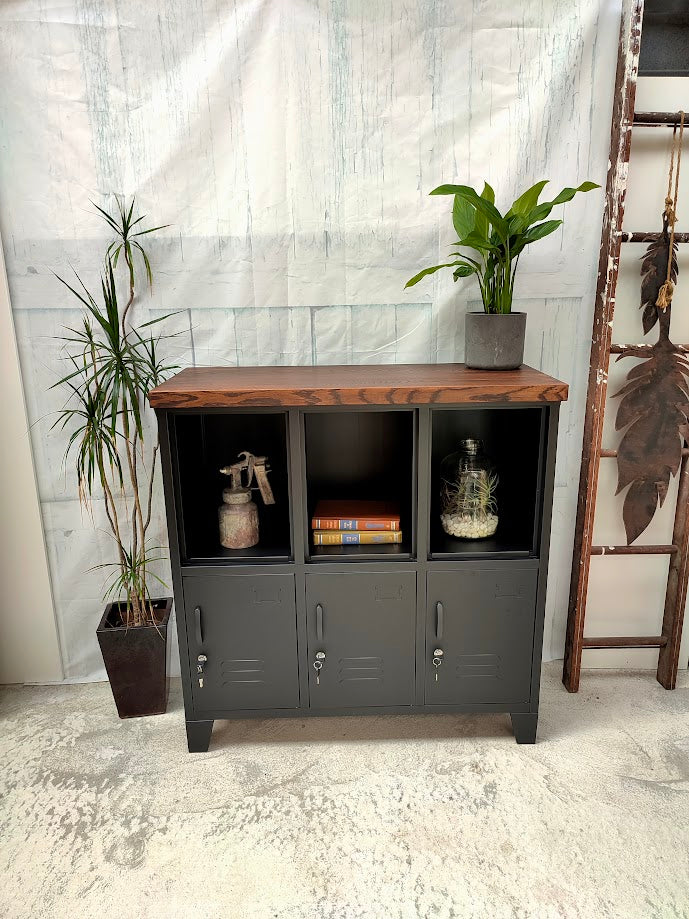 Black 6 Door Metal Locker Cabinet Dark Rimu top