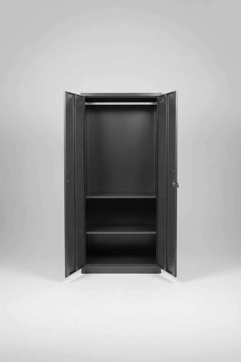 Inside of Black 2 Door Metal Cupboard Locker – Wardrobe & Storage Cabinet NZ