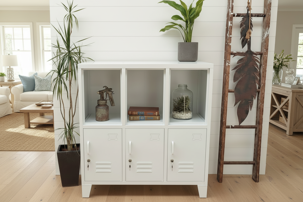 White 6 Door locker cabinets with display top , sideboard