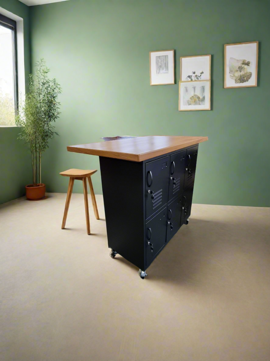 Black Industrial Metal Kitchen Island – Rimu Top
