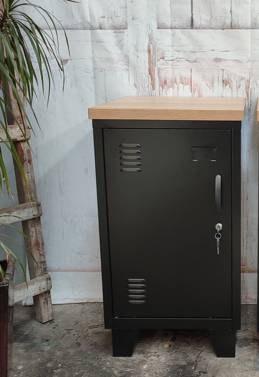 Left opening Black Mini Locker-Oak top