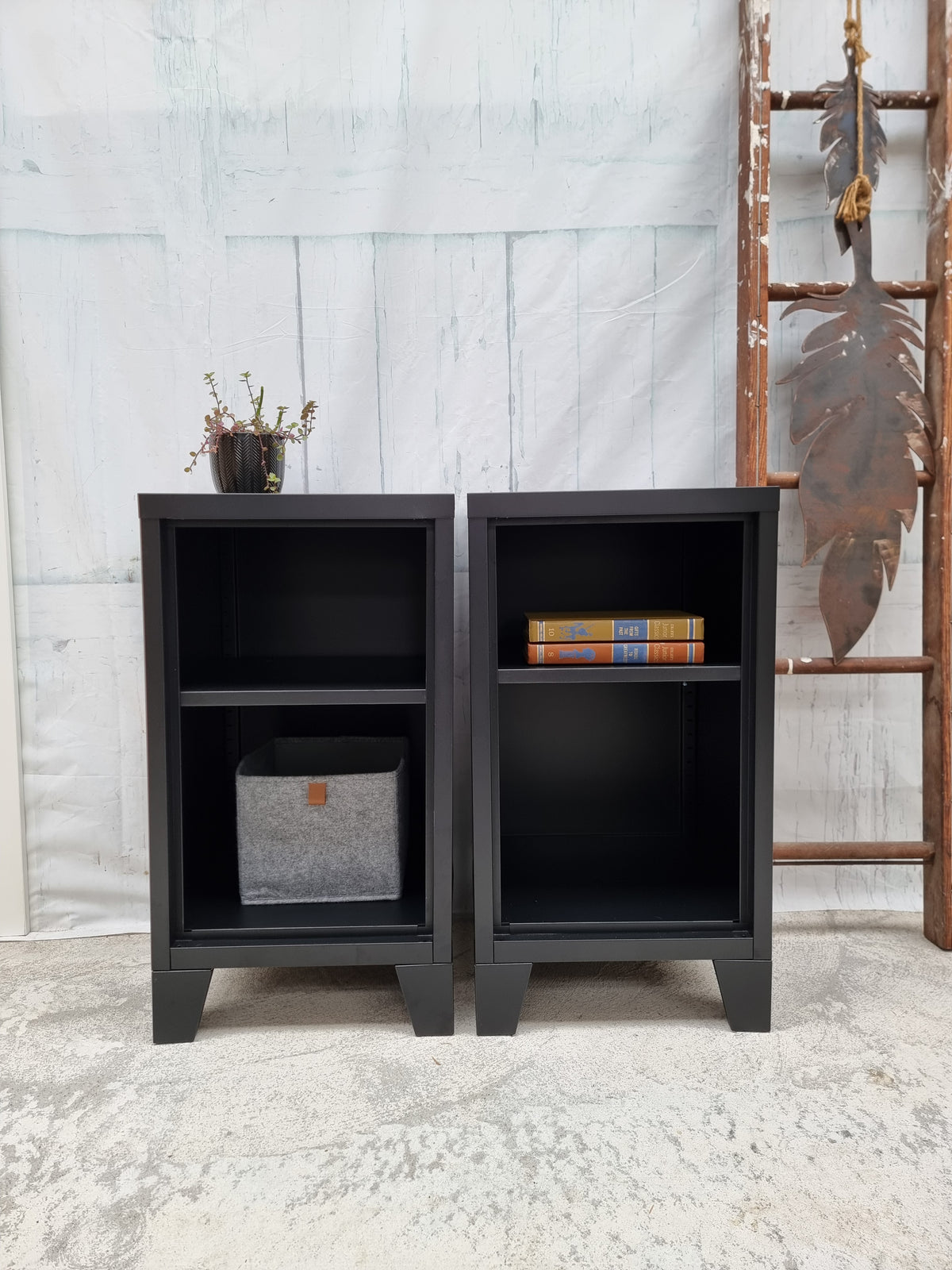 Black Mini Metal Locker Bedside Set (Pair)