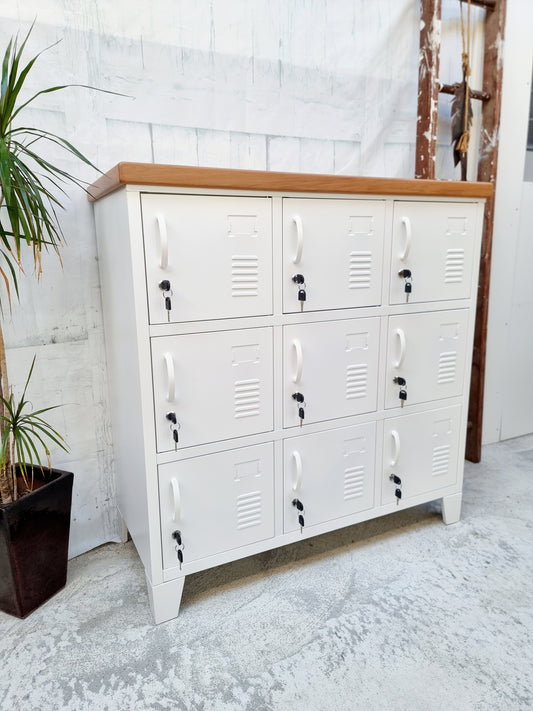 White 9 Door Locker with Rimu top