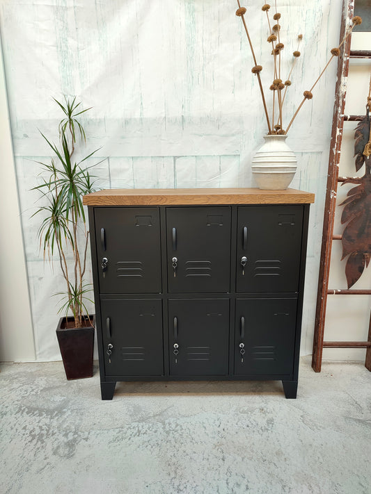 Black 6 Door Locker Rustic Oak top