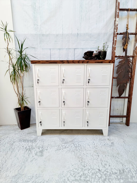 White 9 Door Locker Dark Oak top