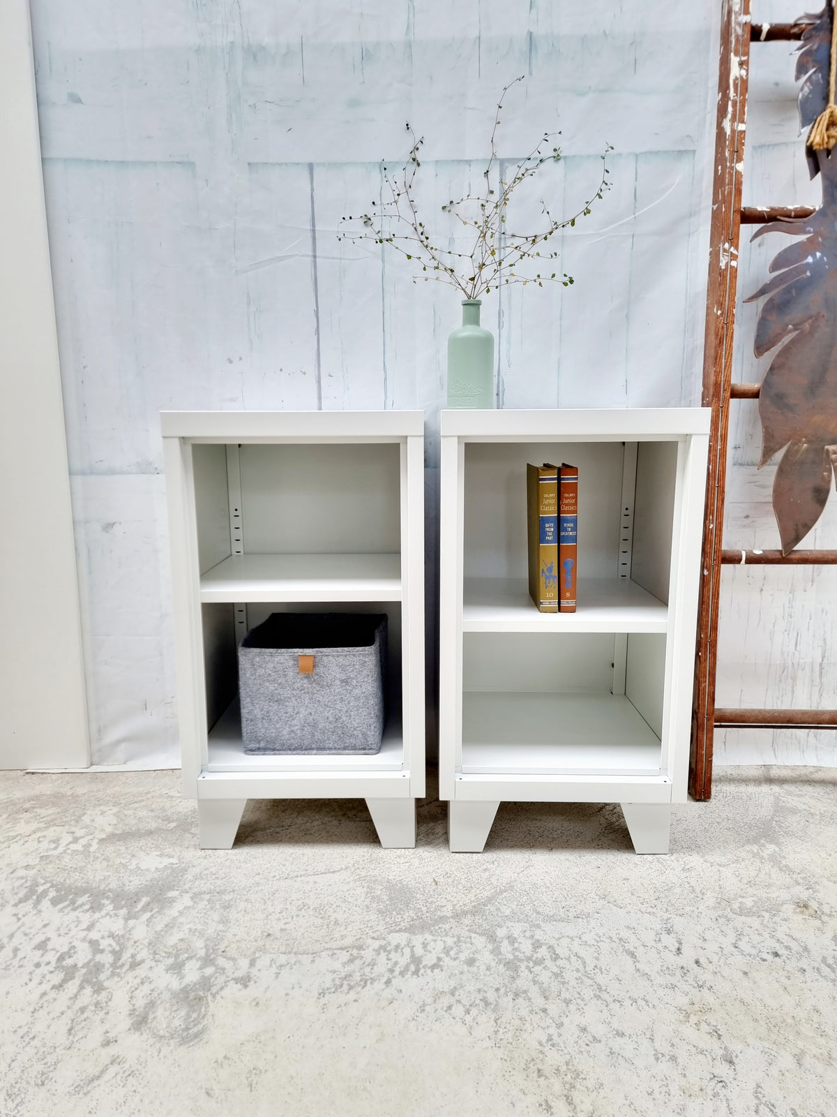 White Mini Metal Locker Bedside Set (Pair)