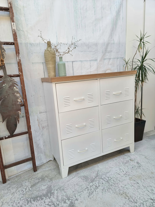 White 6 Drawer - Oak top