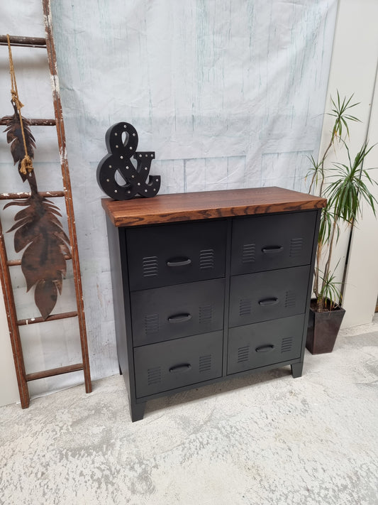 Black 6 Drawer -Dark Oak top