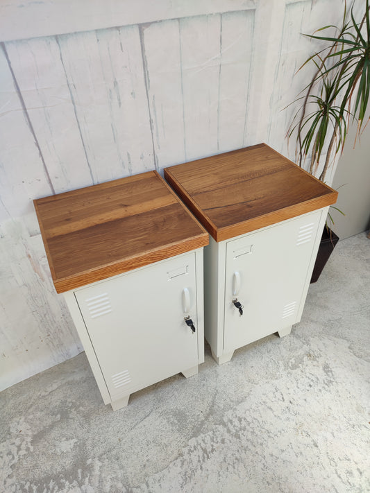White Mini Locker - Rustic Oak top (pair)