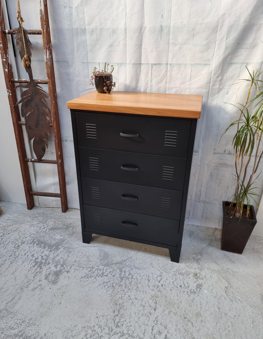 Black Tall boy Drawers Rimu top