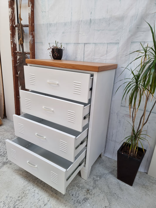 White Tall boy Drawers Rimu top