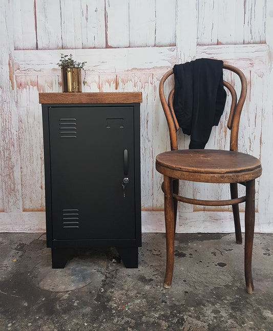 Left opening Black Mini Locker-Dark Oak top