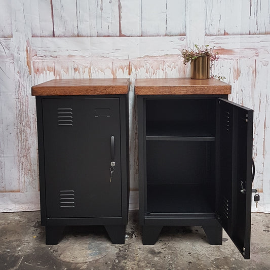 Black Mini Lockers Dark Oak top(Pair)