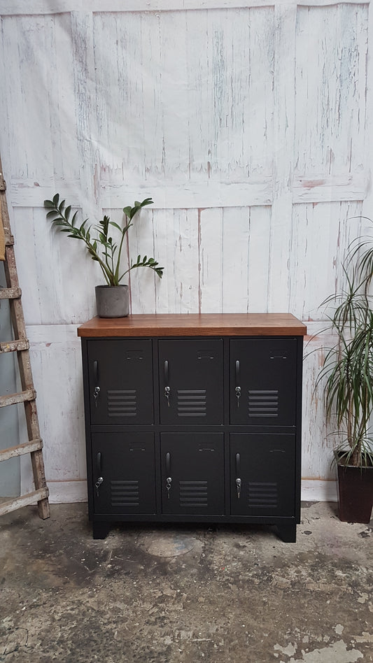 Black 6 Door Locker-Dark Oak