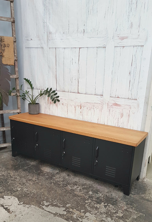 Black Entertainment console Oak top