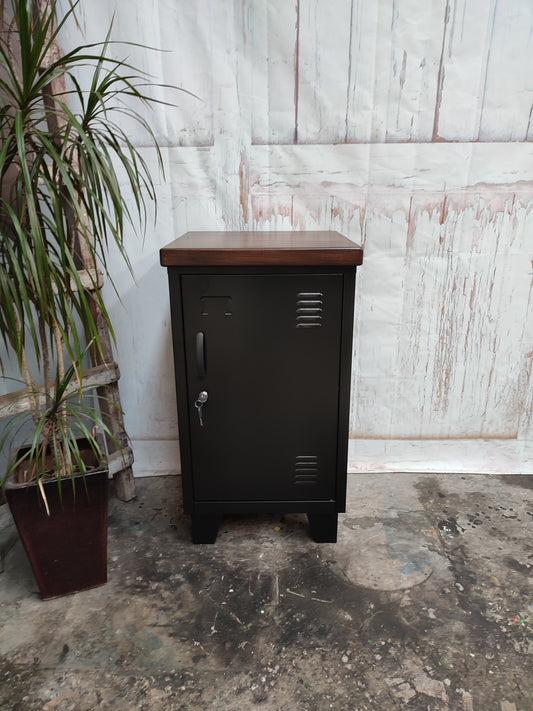 Right open Black Mini Locker-Dark Oak top