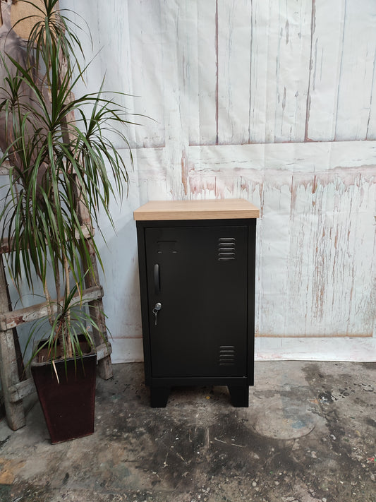 Right opening Black Mini Locker-Oak top