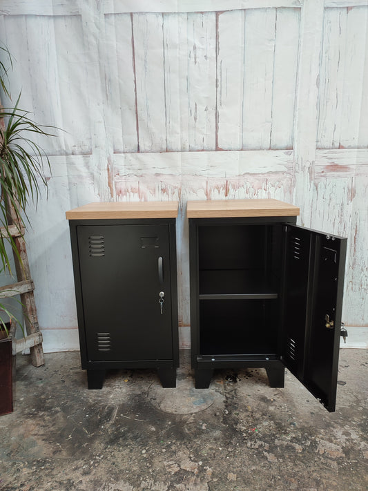 Black Mini Locker-Oak top (Pair)