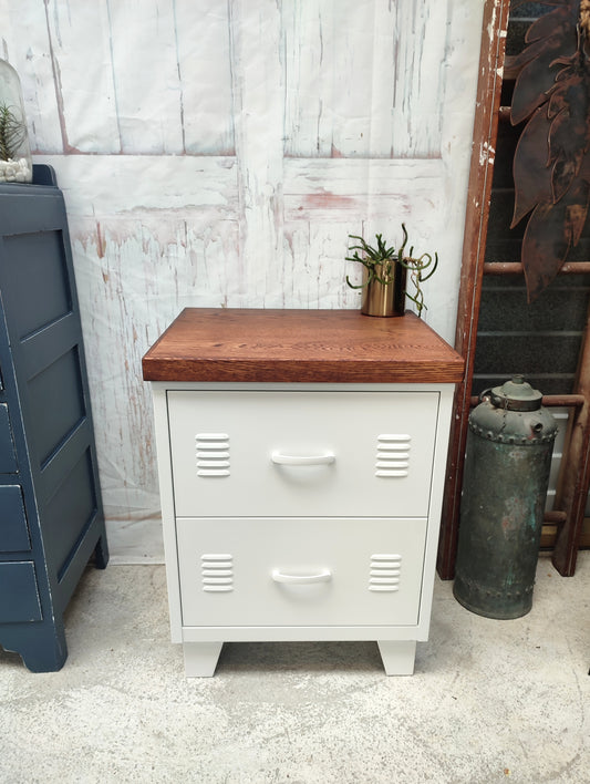 White 2 Drawer Dark Oak top