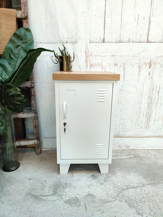 Right opening White Mini Locker-Oak top