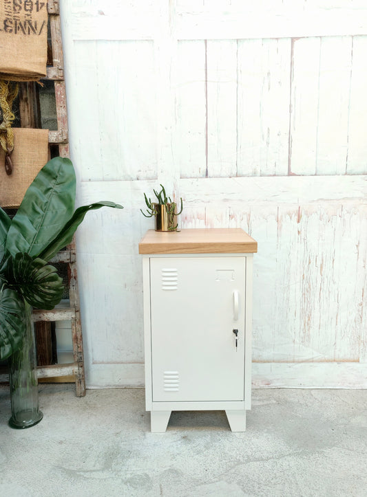 Left opening White Mini Locker-Oak top