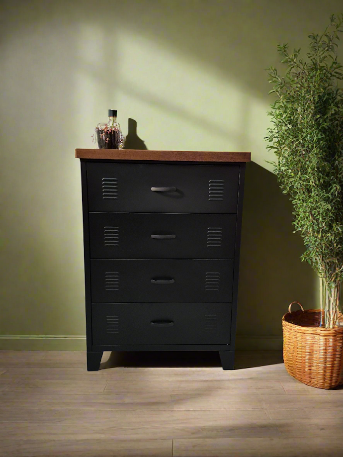 Black Tall boy Drawers Dark Oak top