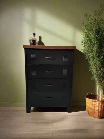 Black Tall boy Drawers Dark Oak top