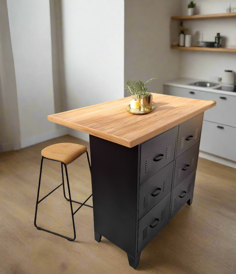 Black 6 Drawer with Rimu Island top