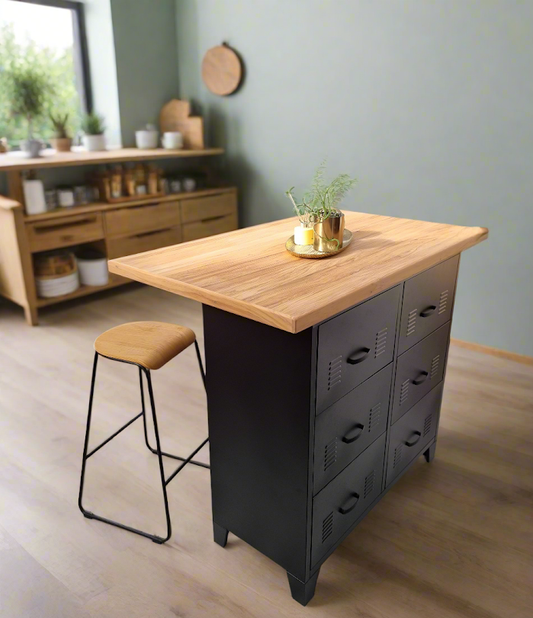 Black 6 Drawer with Rimu Island top