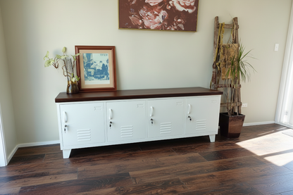 Large Industrial TV Cabinet- White - Dark Rimu top