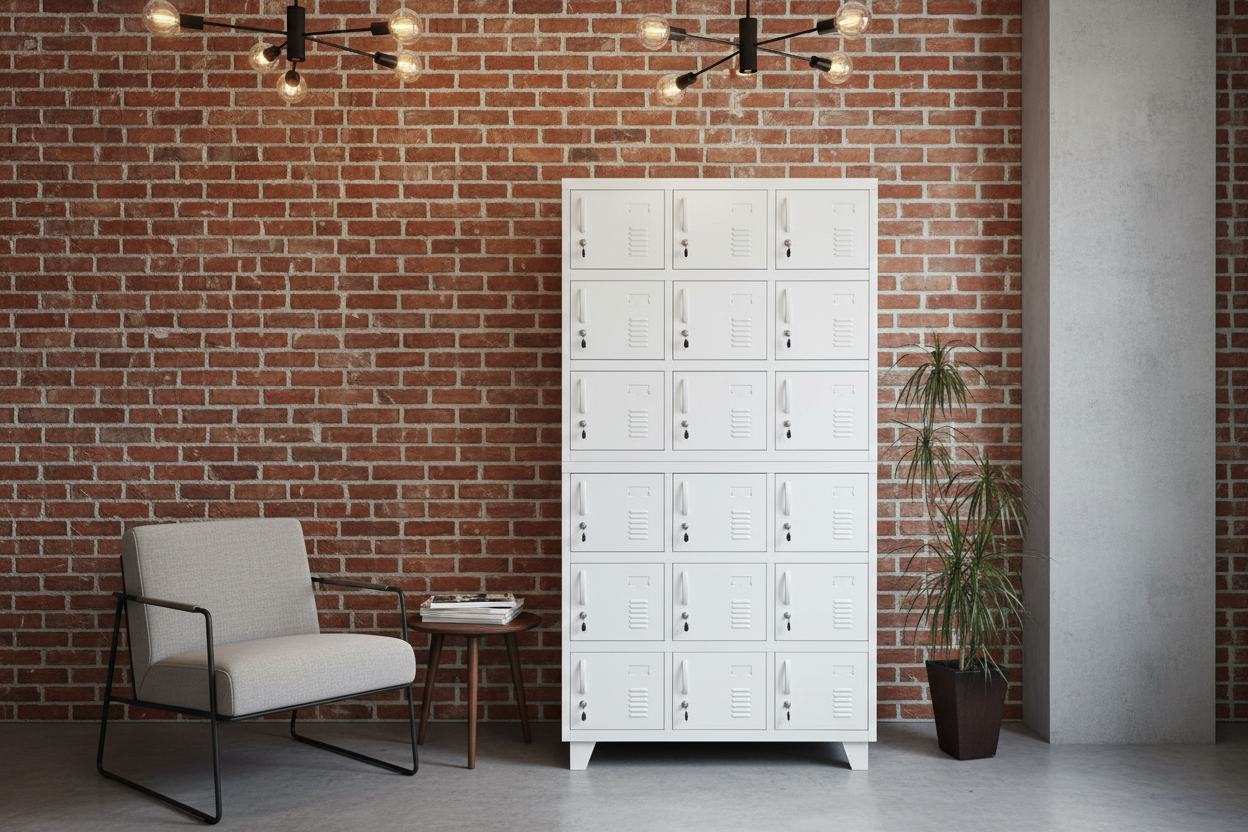 18 door staff locker in white in a staff room