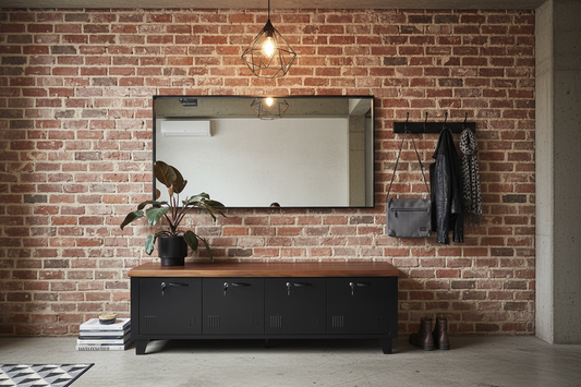Long Black 4 Door TV console-Dark Rimu top