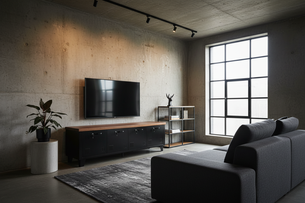 Long Black 4 Door TV console-Dark Rimu top