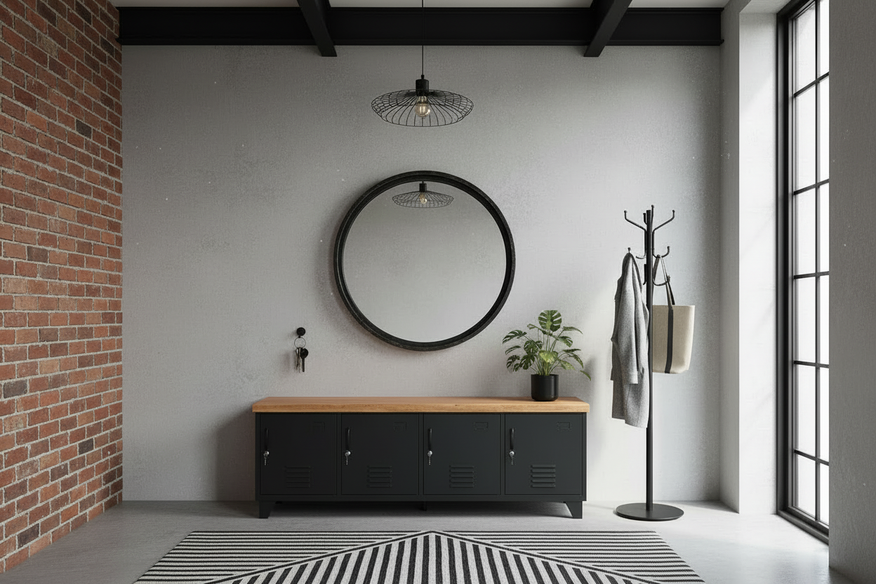 Large Industrial TV Cabinet - Black - Rimu top