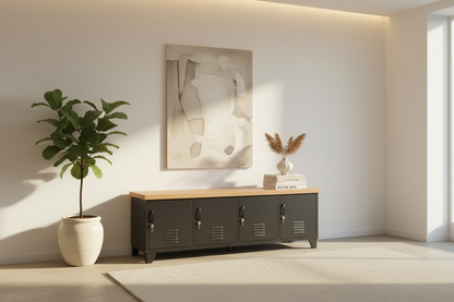Large Industrial TV Cabinet - Black - Rimu top