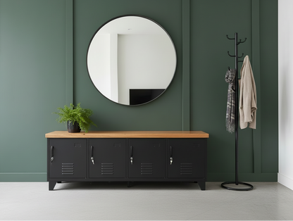 Large Industrial TV Cabinet - Black - Rimu top