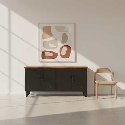 Black Versatile Metal Locker Dark Oak top
