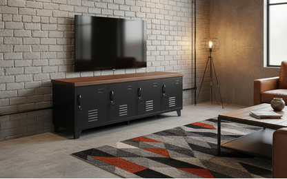 Large Industrial TV Cabinet -Black- Dark Rimu top