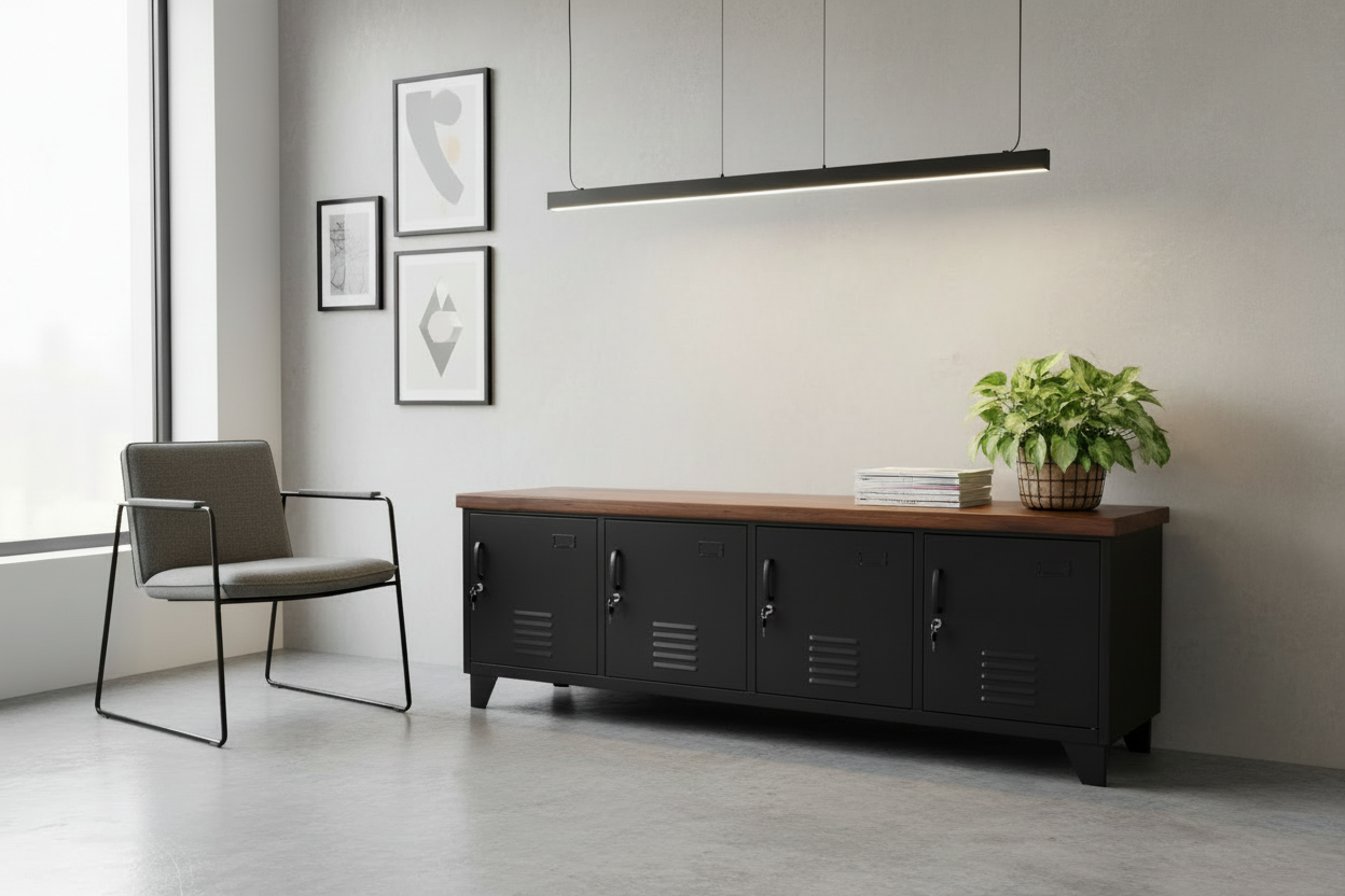 Large Industrial TV Cabinet -Black- Dark Rimu top