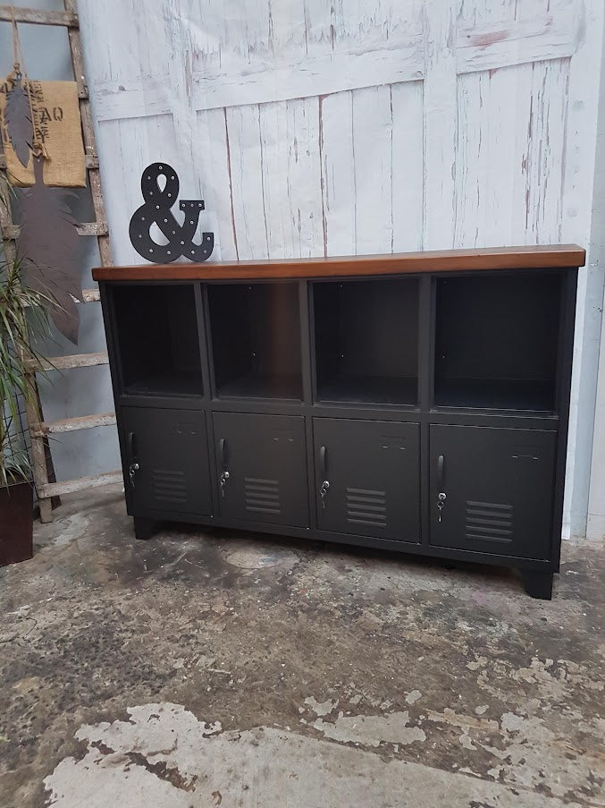 Black 8 Door Sideboard Locker- Dark Oak top