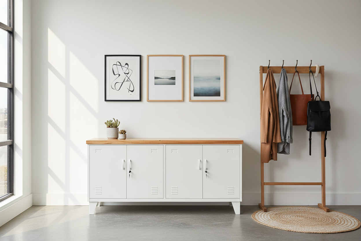 White Versatile Metal Locker Rimu top