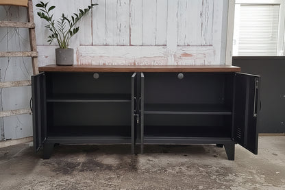 Black Versatile Metal Locker Dark Oak top