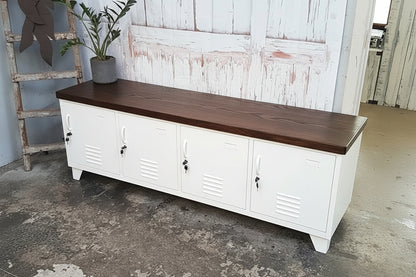 Large Industrial TV Cabinet - White - Dark Oak top