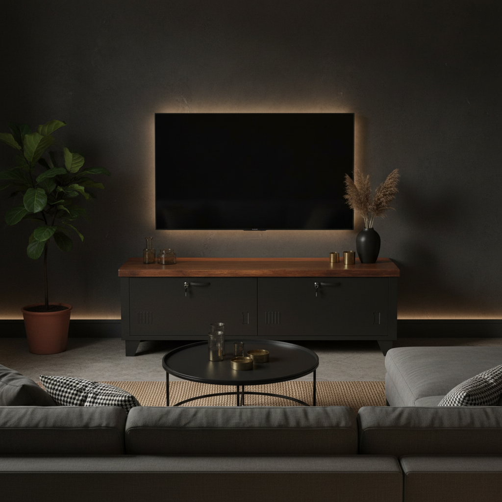 Long Black 2 Door TV console- Dark Oak