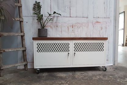 White TV Cabinet-Dark Rimu top