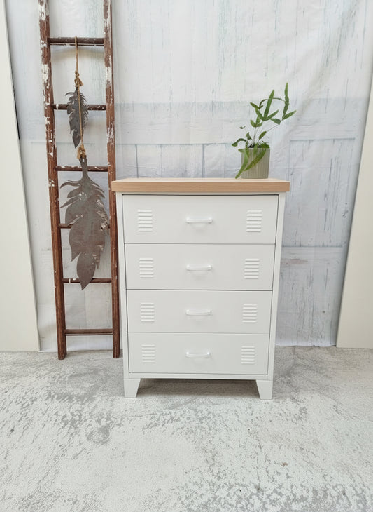 White Tall boy Drawers Oak top