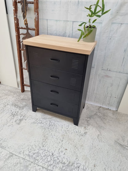 Black Tall boy Drawers Oak top