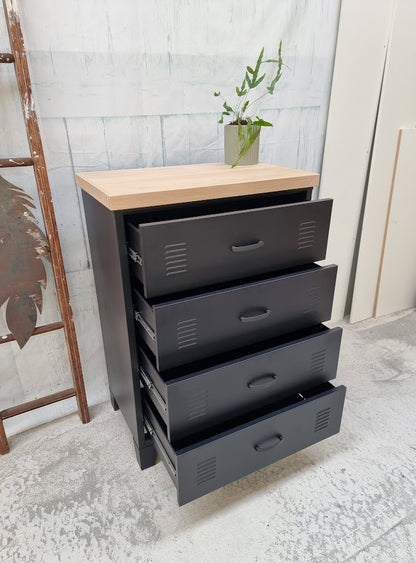 Black Tall boy Drawers Oak top