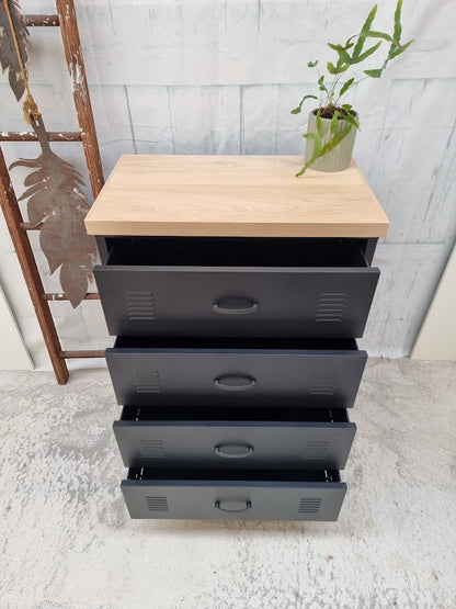 Black Tall boy Drawers Oak top